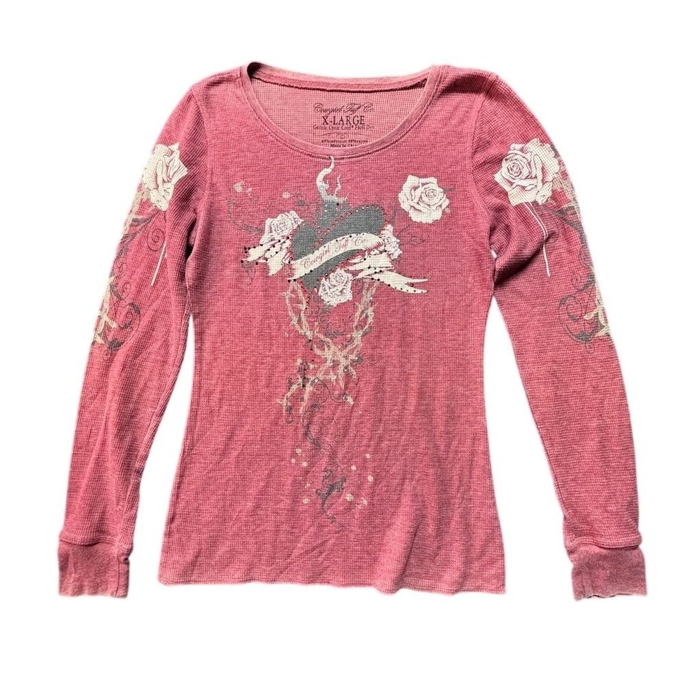 Cowgirl Tuff Co. Women's XL Pink Long Sleeve Top Floral Skull Design‎ Casual